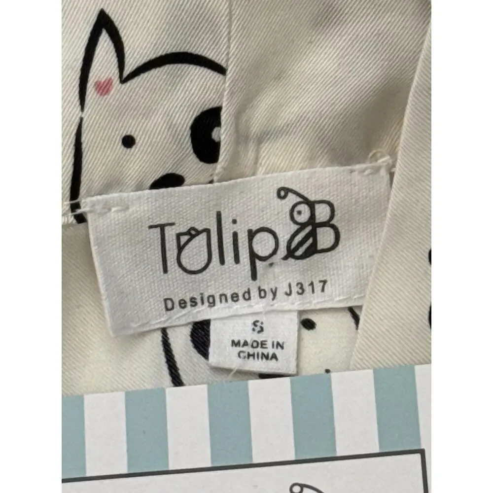 Unique Vintage Tulip B White Dog Tie Neck Long Sleeve Blouse S NWT - Picture 6 of 6
